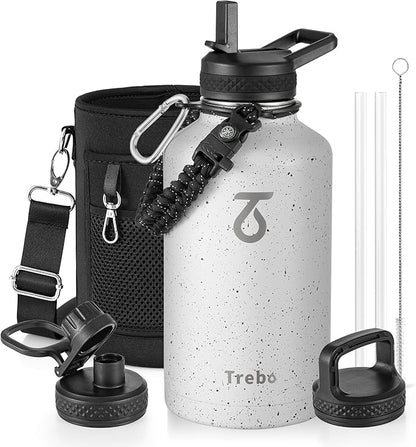 Trebo Water Bottle 64oz with Paracord Handle, Half Gallon Large Vacuum Triple by StayHotStayColdStayGreen
