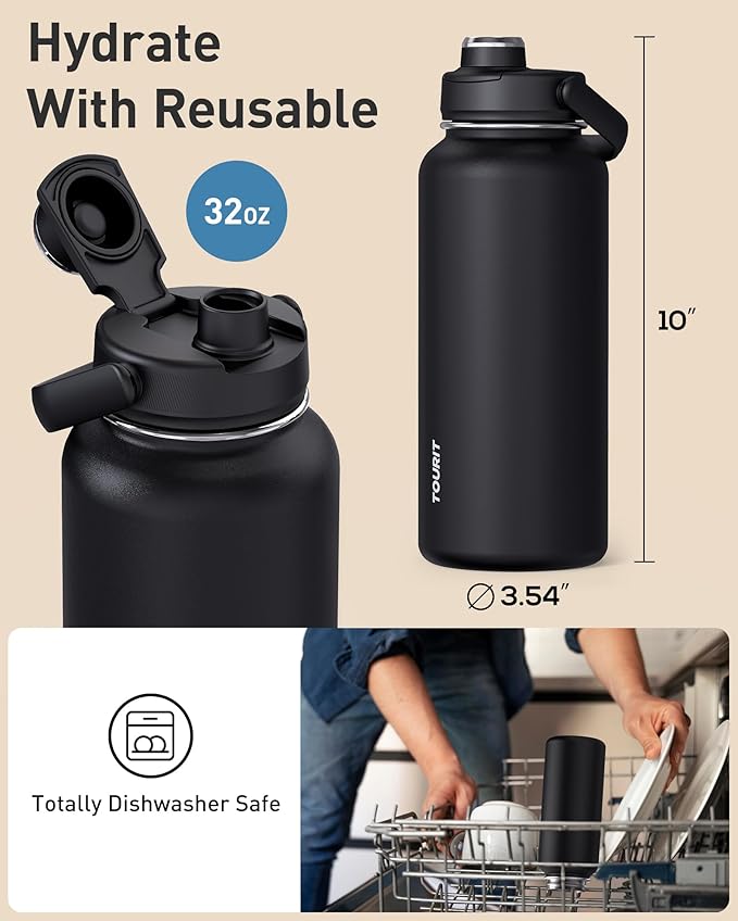 TOURIT 32 oz Insulated Water Bottle, Stainless Steel Sports Water Bottles - Image 6