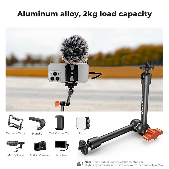 K&F CONCEPT 9.8" Magic Arm, 1/4" Screw Camera Mount Arm 360° Ball Heads - Image 4