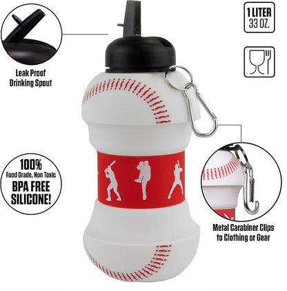 Maccabi Art Clip-On Collapsible 1 Liter, 34 oz. size BPA-Free Silicone Baseball - Image 6