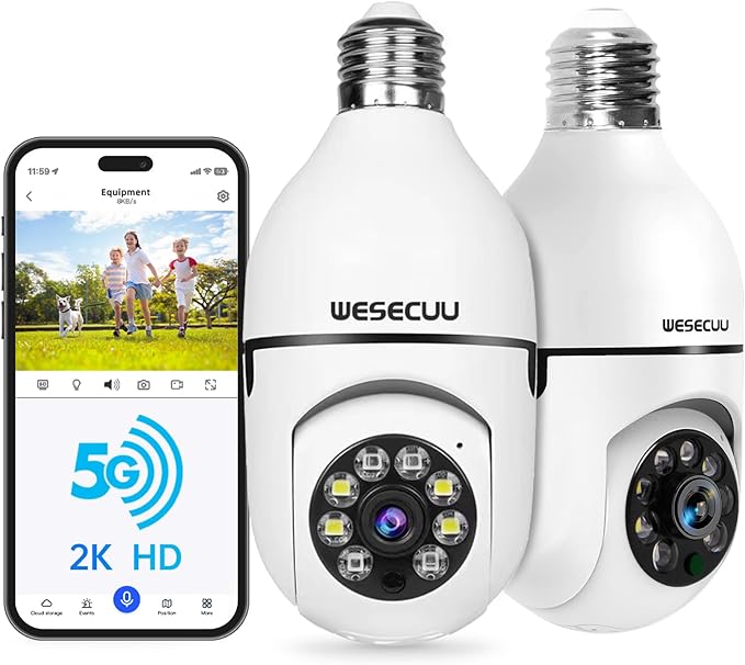 WESECUU Light Bulb Security Camera -5G& 2.4GHz WiFi 2K Security Cameras by WESECUU