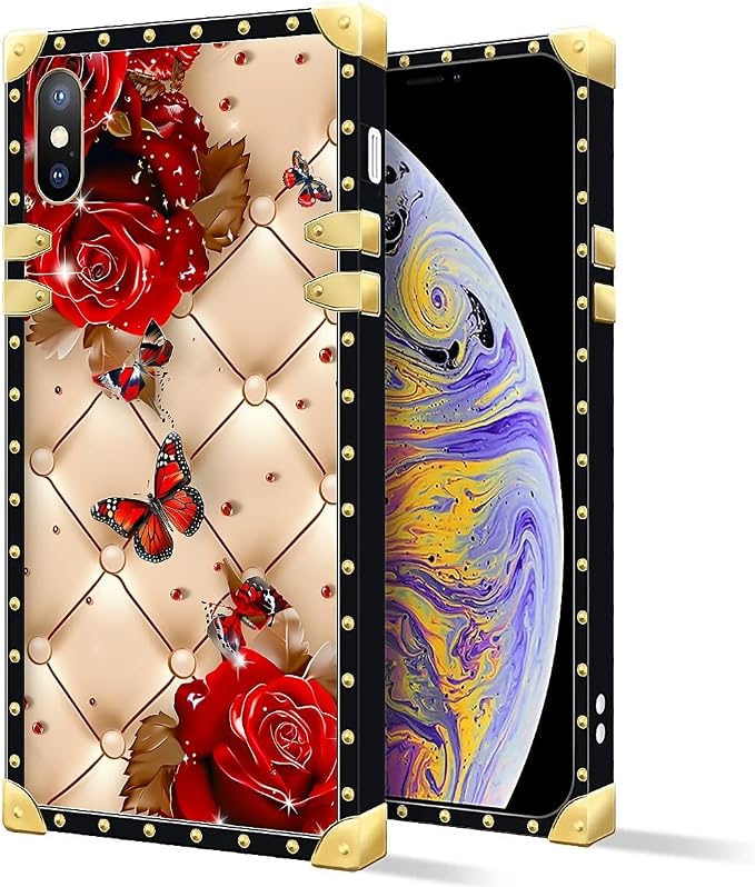 Compatible with iPhone Xs Max Case, Shining Red Rose Butterfly Leather - Image 2