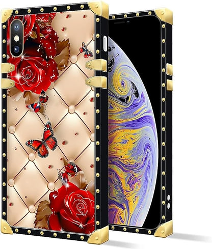 Compatible with iPhone Xs Max Case, Shining Red Rose Butterfly Leather - Image 2