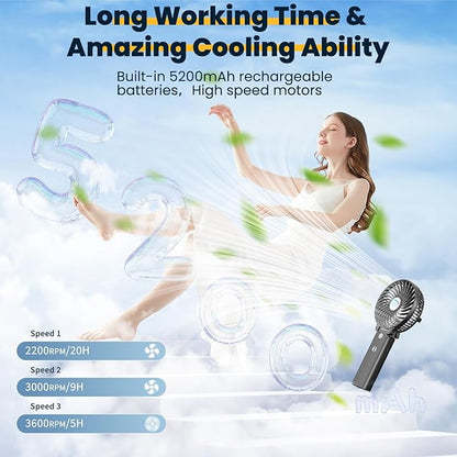 HandFan 5200mAh Portable Handheld Fan, Personal Hand Held Fan USB Rechargeable - Image 2