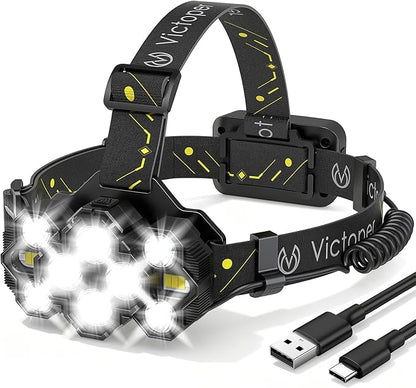 Victoper Headlamp Rechargeable, High Lumen Bright 10 LEDs Head Lamp, 8+2 Modes by Victoper