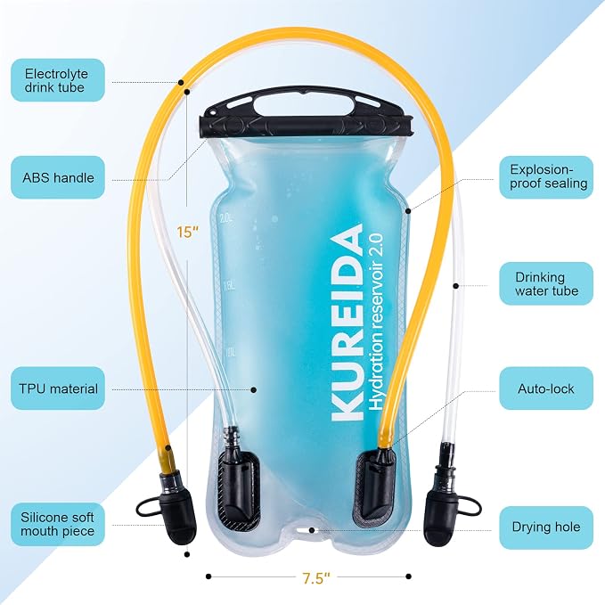 KUREIDA Dual Hydration Bladder 2 Liter, Water Bladder - Image 2
