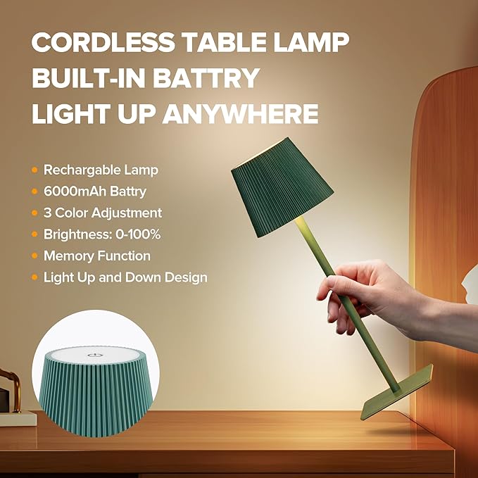 LUTEC 4 Pack Cordless Table Lamp, 6000mAh Rechargeable Battery Operated Desk - Image 3