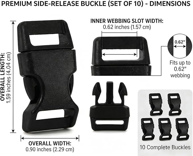 5/8" Black Plastic Side Release Buckle Curved Quick Release - Image 2