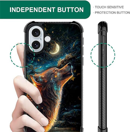 for iPhone 16 Case, Star Cave Hungry Wolf Pattern Graphic Design Girl Boy Soft - Image 6