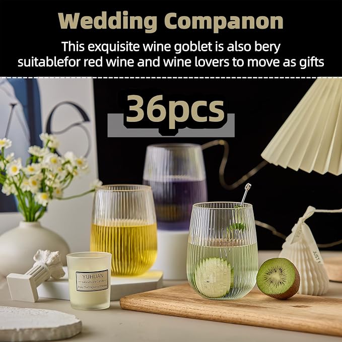 Lueumxc 36 Pack 15Oz Plastic Wine Glasses, Origami Ribbed Disposable Wine - Image 4