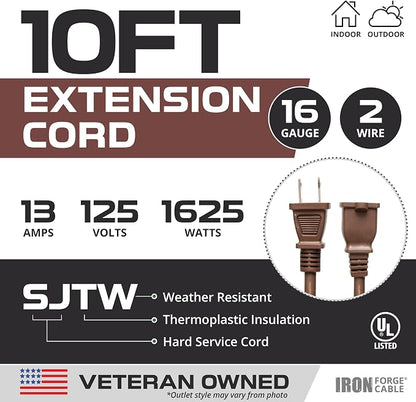 Iron Forge Cable 2 Prong Outdoor Extension Cord 10 ft, 16/2 SJTW 10 Foot Brown - Image 2