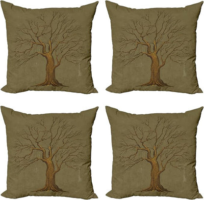Ambesonne Tree Throw Pillow Cushion Case Pack of 4, Illustration of a Big Tree by Ambesonne