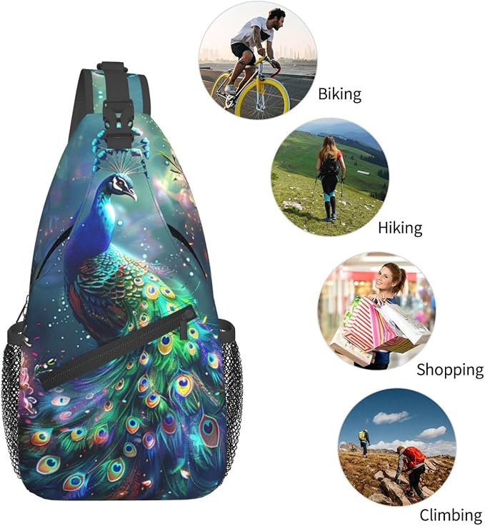Peacock Sling Bag For Women Men Fashion Backpack Crossbody Beautiful Peacock - Image 6