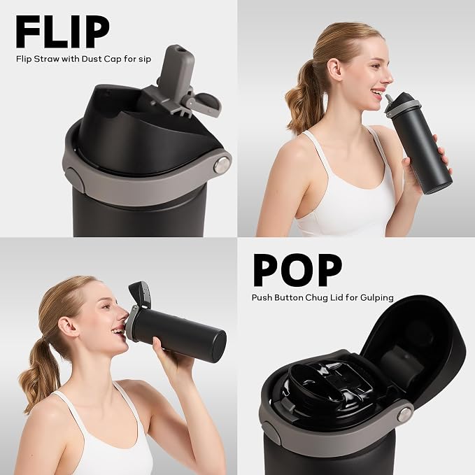 32 oz Insulated Water Bottle for Travel, 2-in-1 Quick Flip Straw and Push - Image 2