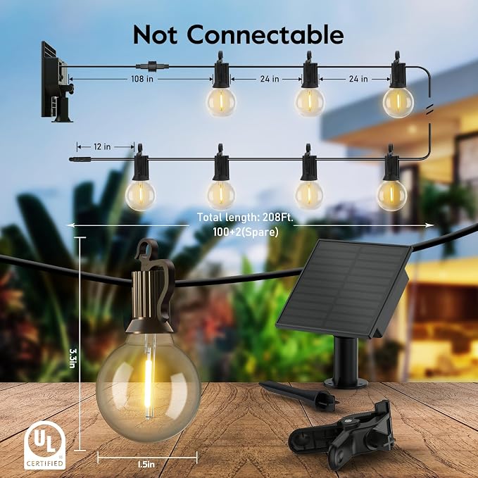 Minetom Solar Outdoor Lights - 208 FT Solar String Lights - Image 2