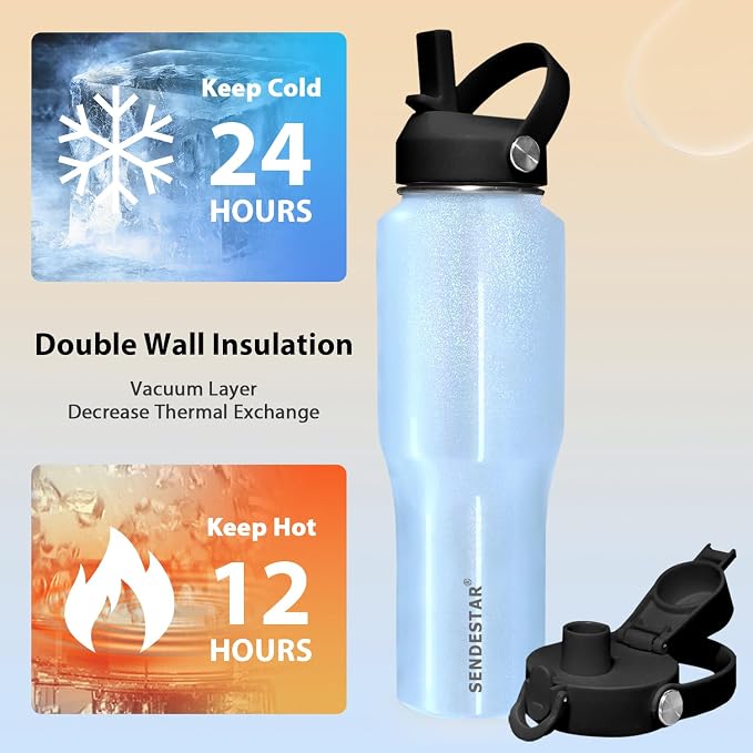 SENDESTAR 32oz Stainless Steel Water Bottle, Double Wall Vacuum Insulated Bottle - Image 3