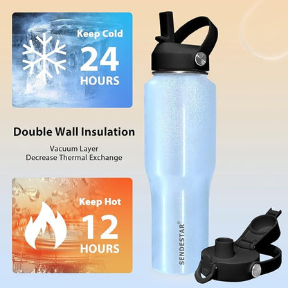 SENDESTAR Water Bottle, Wide Mouth Stainless Steel Vacuum Insulated Double Wall - Image 3