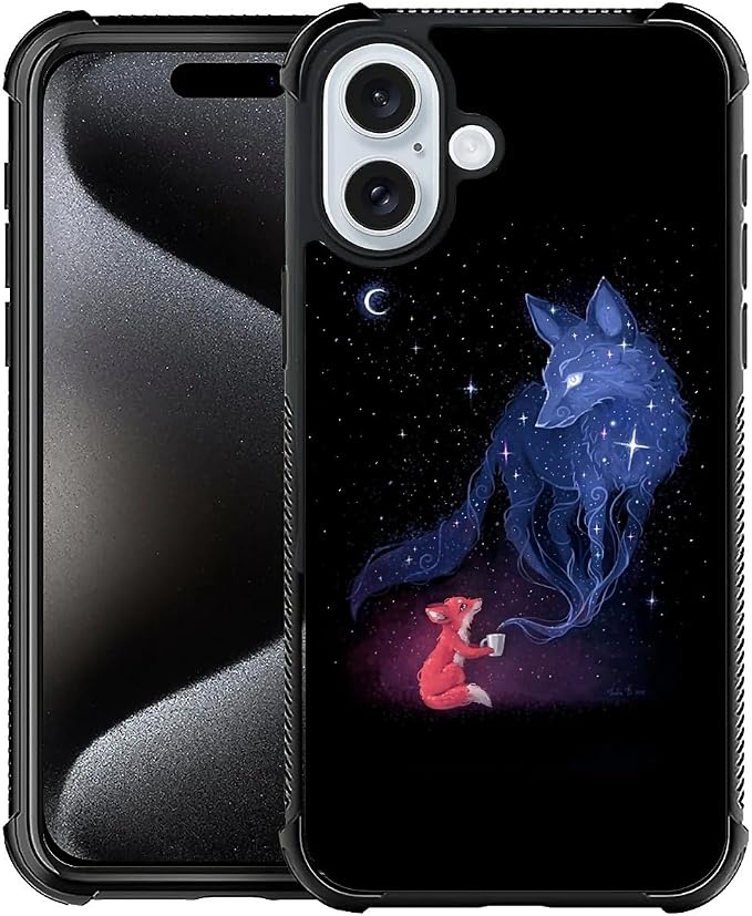 for iPhone 16 Plus Case, Galaxy Fox Wolf Pattern Graphic Design Girl Boy Soft by FKBRCL4U