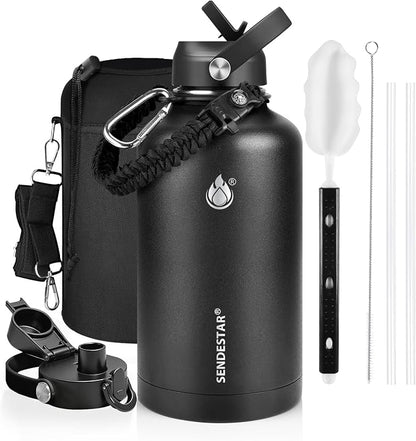 One Gallon Insulated Water Bottle, Triple Wall 128 oz Stainless Steel Wide by Sendestar