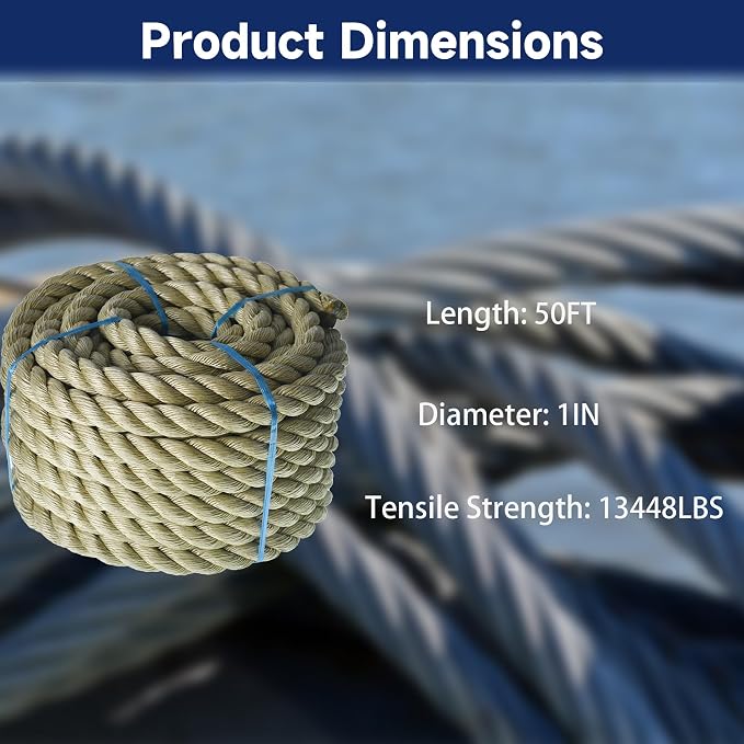 1 inch x 50 feet Twisted ProManila Rope Cordage, UnManila 3 Strand Synthetic - Image 2