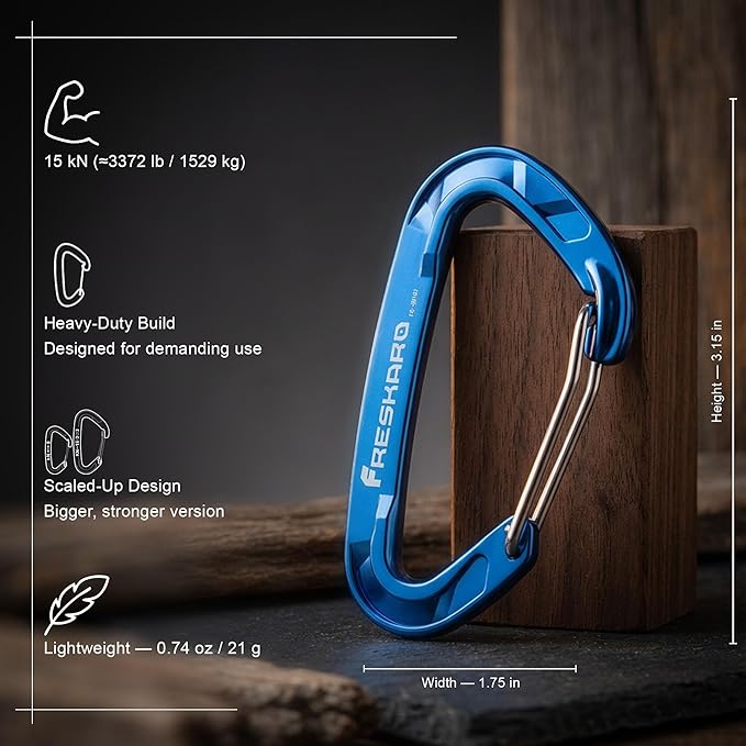 FresKaro 15kN-3372lbs Heavy Duty Wiregate Carabiners, Reliable Time-Tested - Image 2