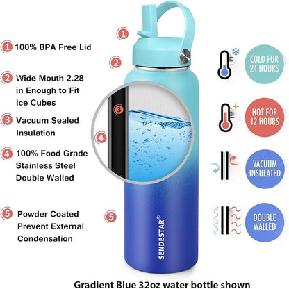 SENDESTAR Stainless Steel Wide Mouth Water Bottle 32oz Double Wall Vacuum - Image 5