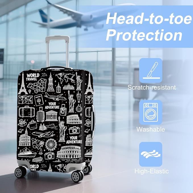 ANNA QUEEN Travel Seamless Pattern Luggage Cover -Stretchable Airplane Suitcase - Image 2