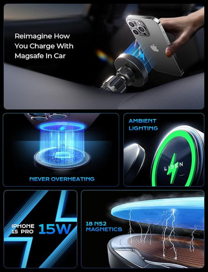 LISEN for 15W MagSafe Car Mount Charger, Wireless Car Charger, Magnetic Phone - Image 4