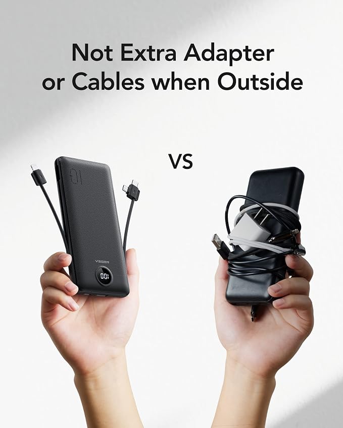 VEGER Portable Charger with Built-in AC Plug and Cables, All in One 10000mAh - Image 7
