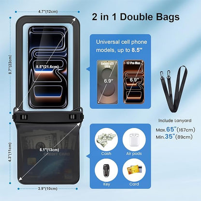 Rynapac IPX8 Waterproof Phone Pouch 2 Pack, Double Space Waterproof Phone Case - Image 6