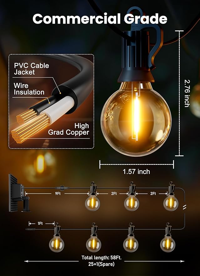 Brightown 58FT Solar String Lights Outdoor - Image 5