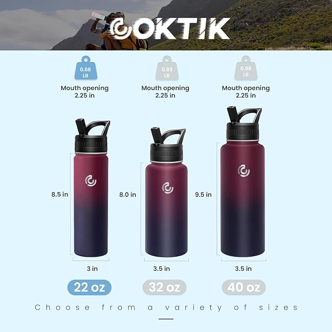 COKTIK 22oz Sports Water Bottle, Stainless Steel Water Bottle - Image 2