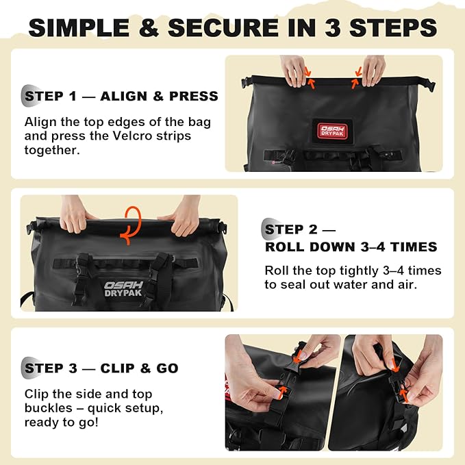OSAH DRYPAK Waterproof Duffel Bag 25L/40L/60L – Heavy-Duty Motorcycle Tail Bag - Image 5