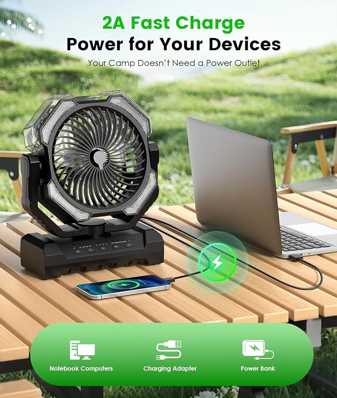 Camping Misting Fan - 24000mAh Portable Battery Powered Fans - Image 7
