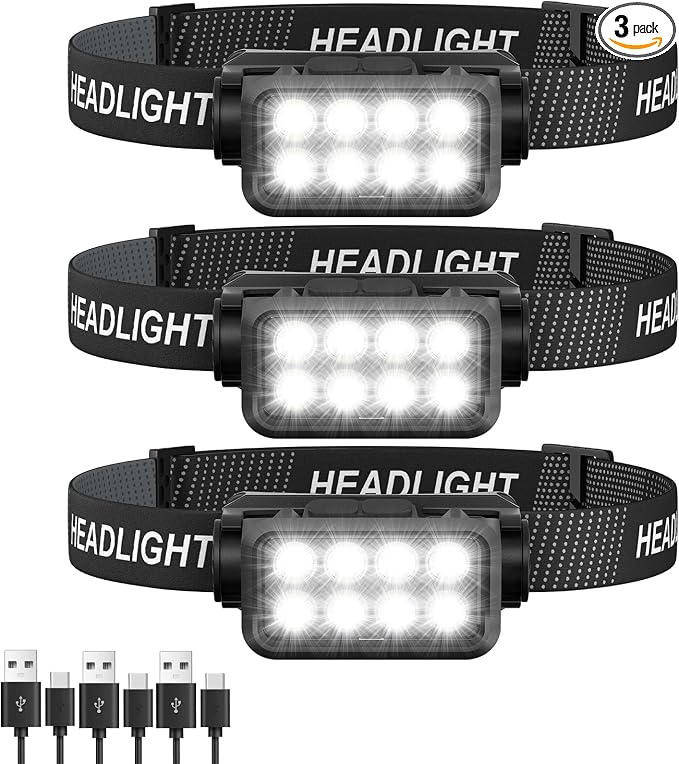 Sogdeco Rechargeable Headlamp Flashlight, 8 LED 2500LM Ultra-Light Bright by Sogdeco