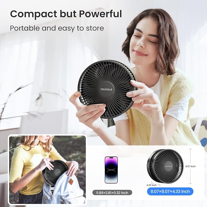 TriPole Portable Standing Fan, 8000mAh Rechargeable Oscillating Fan - Image 8