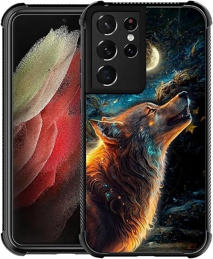 for Samsung Galaxy S21 Ultra Case, Star Cave Hungry Wolf Pattern Graphic Design by FKBRCL4U