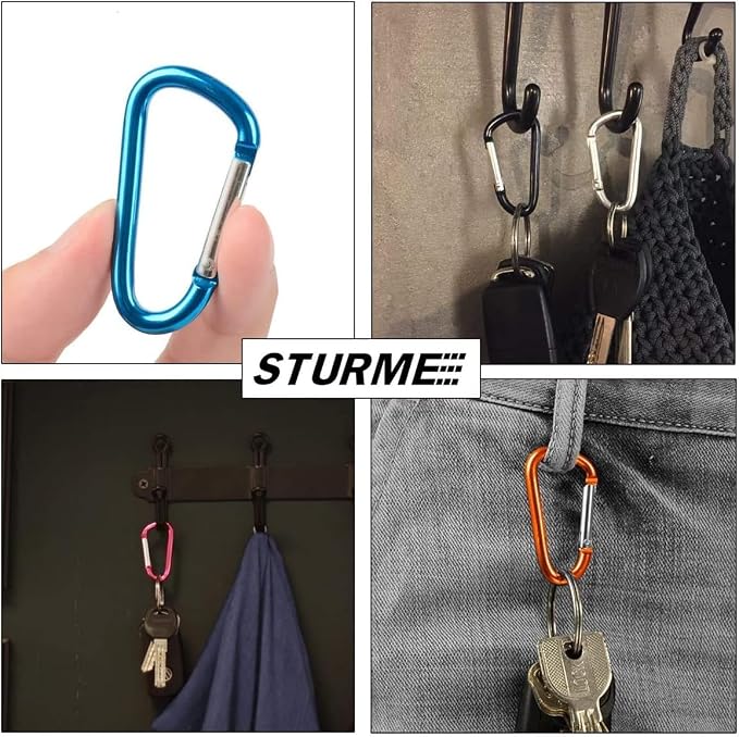 STURME 2" Aluminum D Ring Carabiners Clip D Shape Spring Loaded Gate Small - Image 6