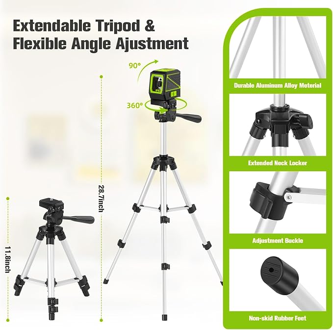 Laser Level with Tripod, 100 feet Green Cross Line Self Rotary Leveling Laser - Image 2