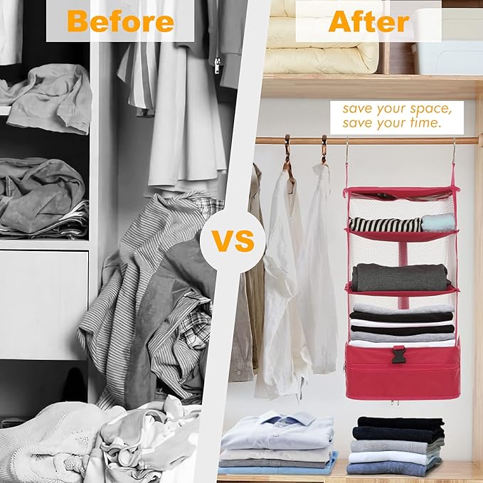 Surblue Hanging Closet Storage Bag Collapsible 3-Shelf Washable Oxford Fabric - Image 8