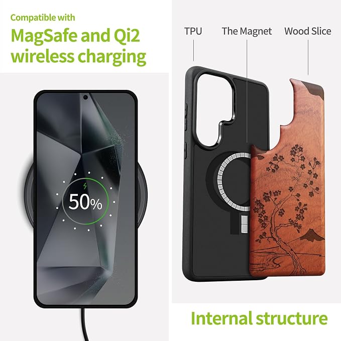 Carveit Magnetic Wooden Case for Samsung Galaxy S26 Ultra Case 2026, TPU - Image 4