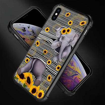 for iPhone X/Xs Case, Cute Little Elephant Sunflower White Line Art Pattern - Image 3