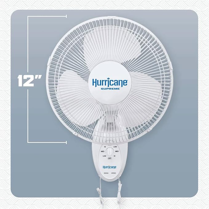 Hurricane Supreme 12” Portable Oscillating Wall Mount Fan, Space Saving - Image 2