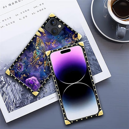 Compatible with iPhone 14 Case, Glistening Golden Butterfly Vibrant Purple Blue - Image 6