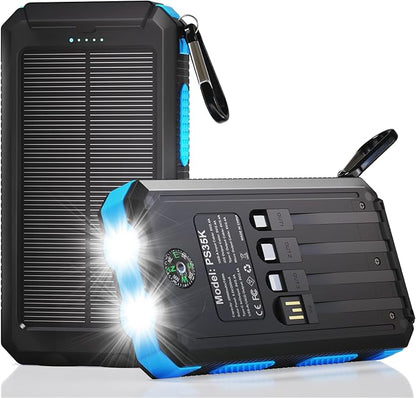 Durecopow Solar Charger Power Bank 20, Portable Charger, 4 Cables 3 Ports Fast by Durecopow