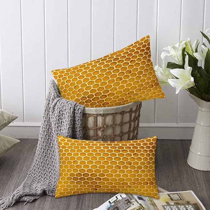 Bee Honeycomb Throw Pillow Covers 12 X 20 Yellow Honey Abstract Set of 2 Pillow - Image 6