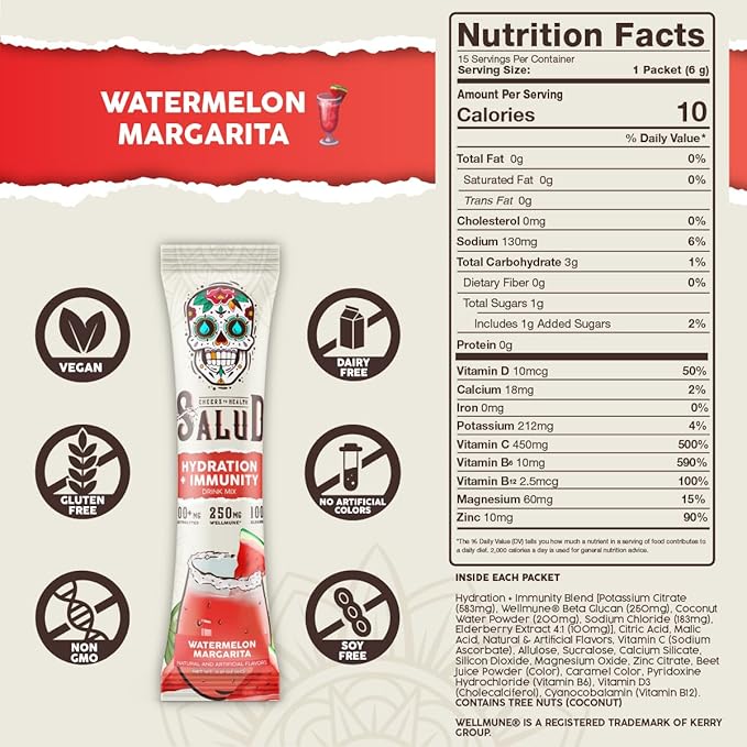 Salud 2-in-1 Hydration Packets + Immunity Electrolytes Powder, Watermelon - Image 3