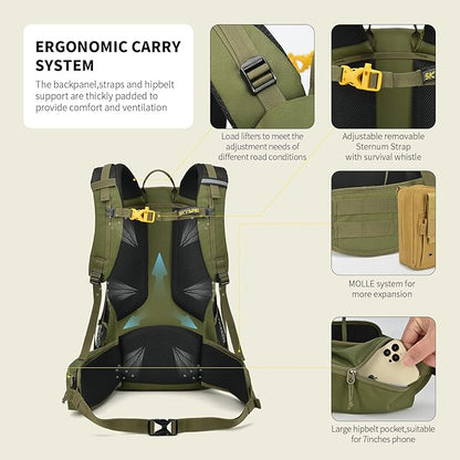 SKYSPER Hiking Backpack for Men Women, 35L Travel Backpack Waterproof Camping - Image 4