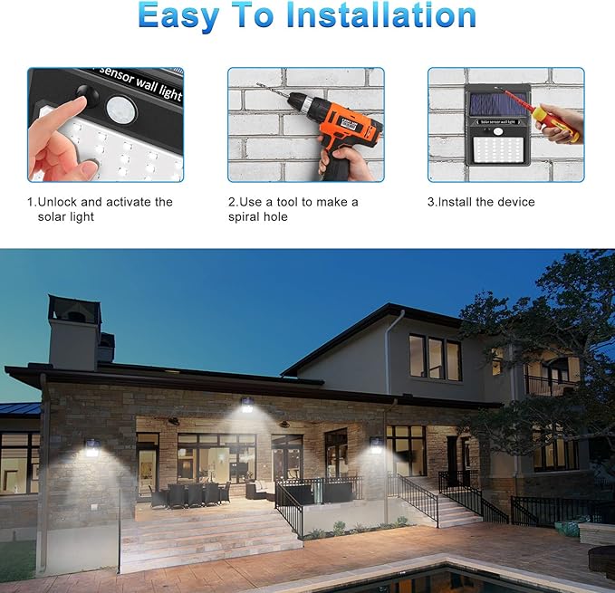 SEZAC Solar Lights Outdoor, Solar Security Lights Solar Motion Sensor Lights - Image 7