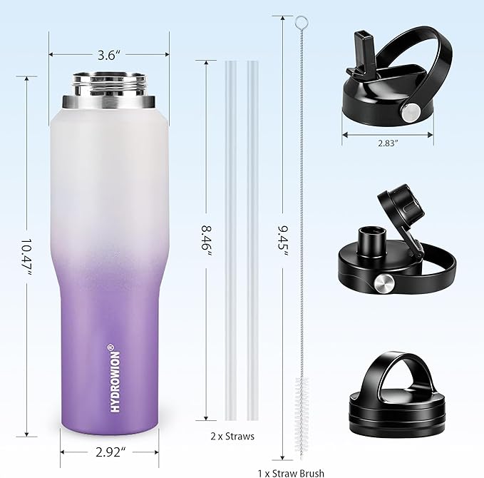 HYDROWION Stainless Steel Water Bottle, 32oz Tumbler Water Flask W/Straw Lid - Image 5